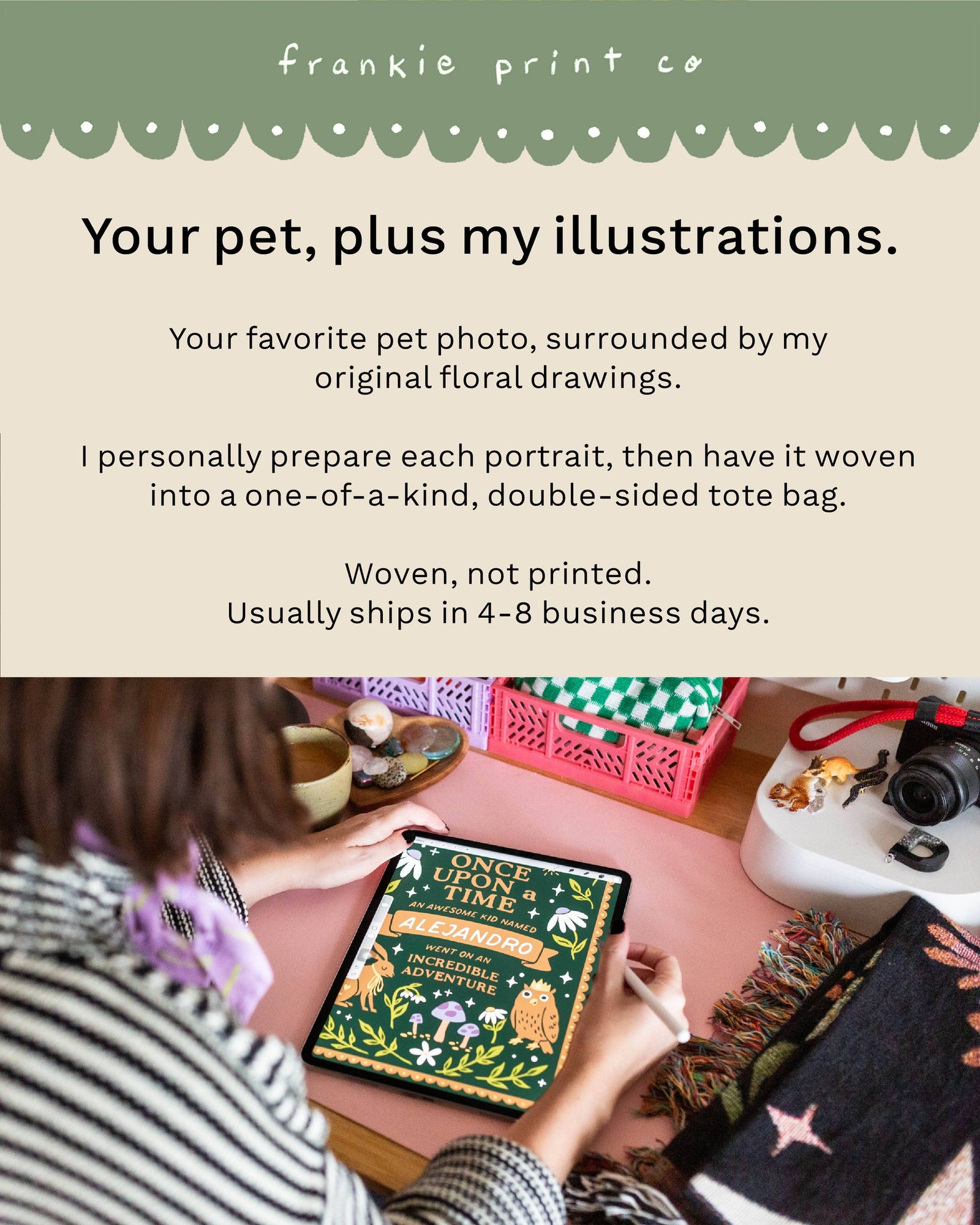 Custom Pet Photo Tote Bag: Garden