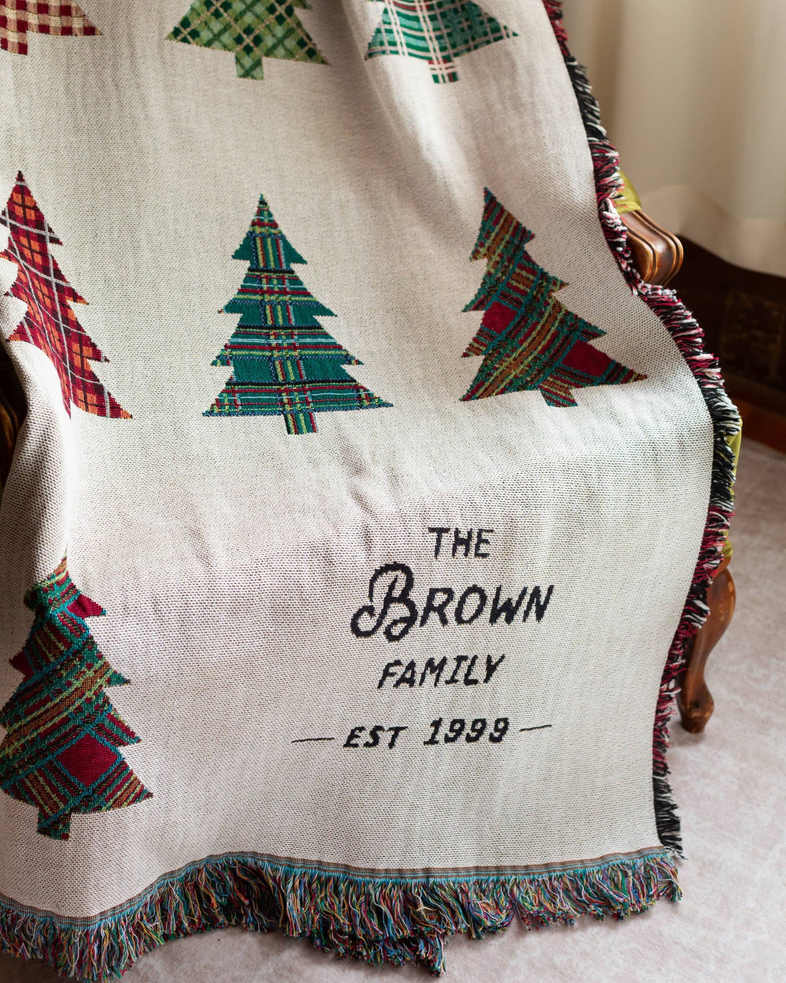 Personalized Plaid Christmas Tree Blanket