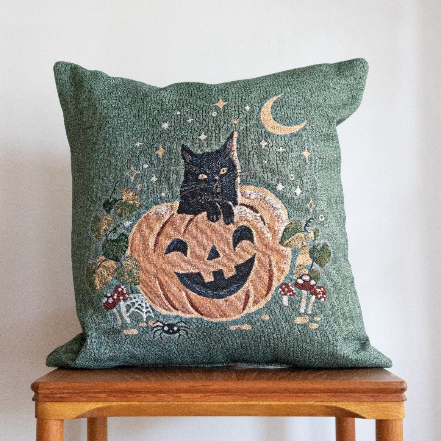Pumpkin and Black Cat Pillow