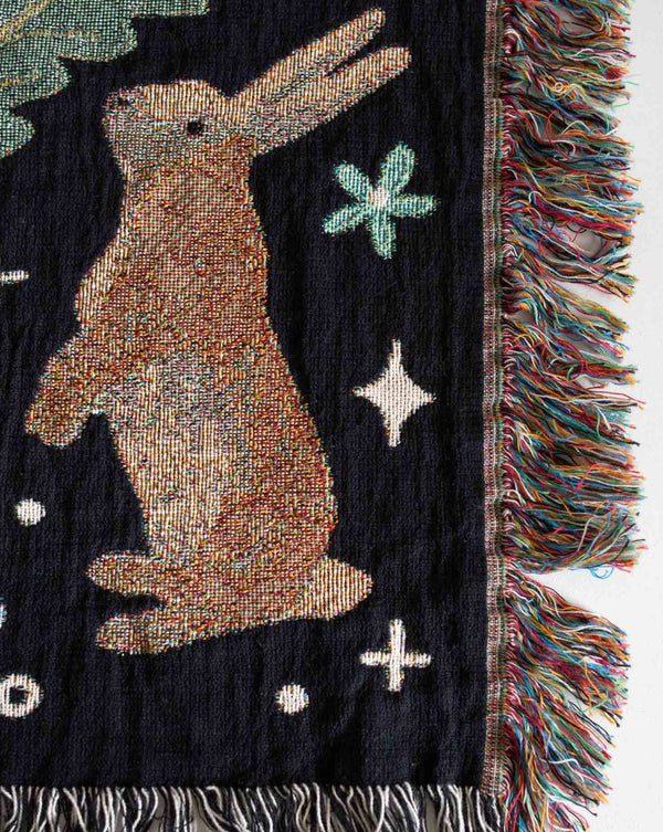 Woodland (Black) Throw Blanket - Frankie Print Co