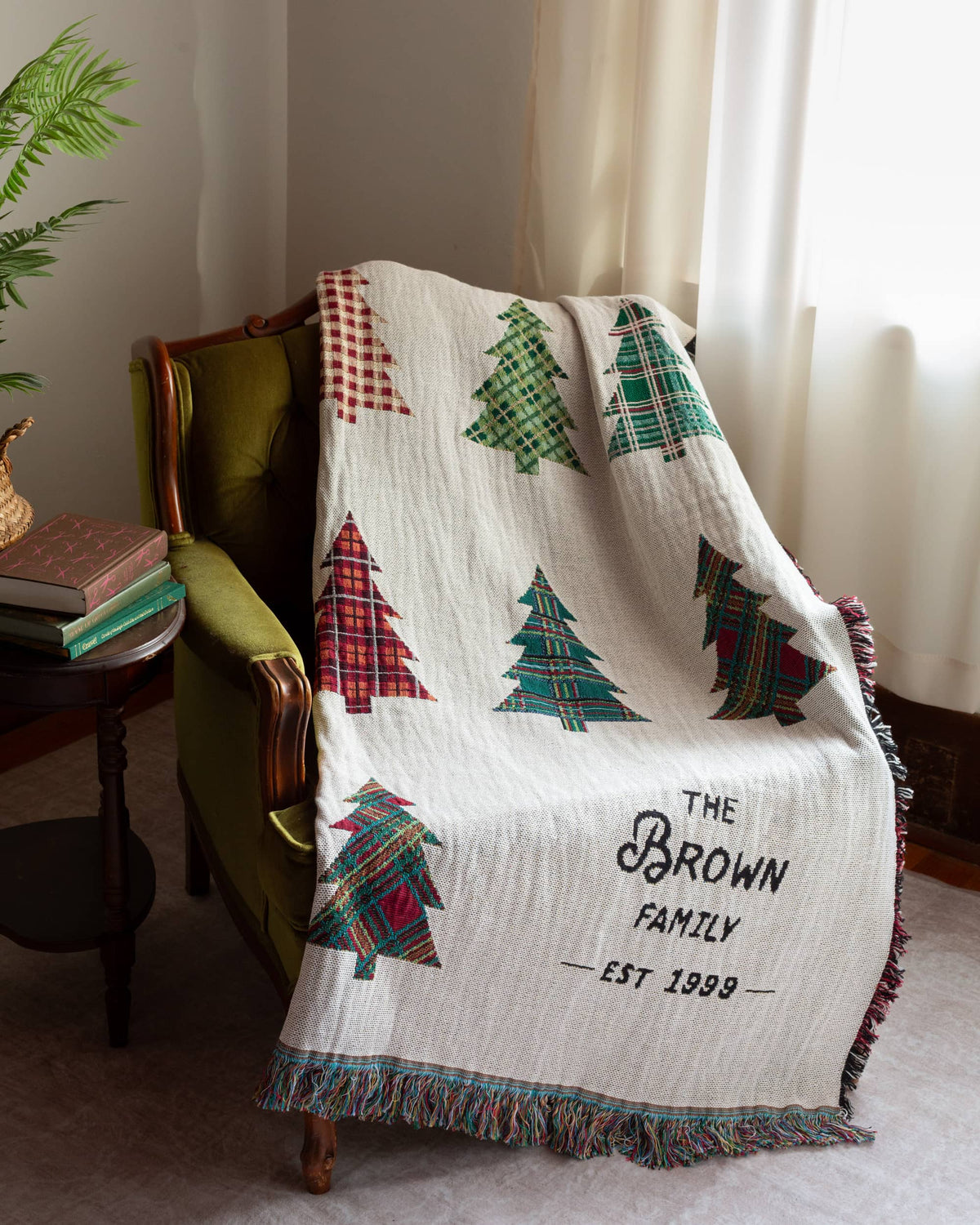 Personalized Plaid Christmas Tree Blanket