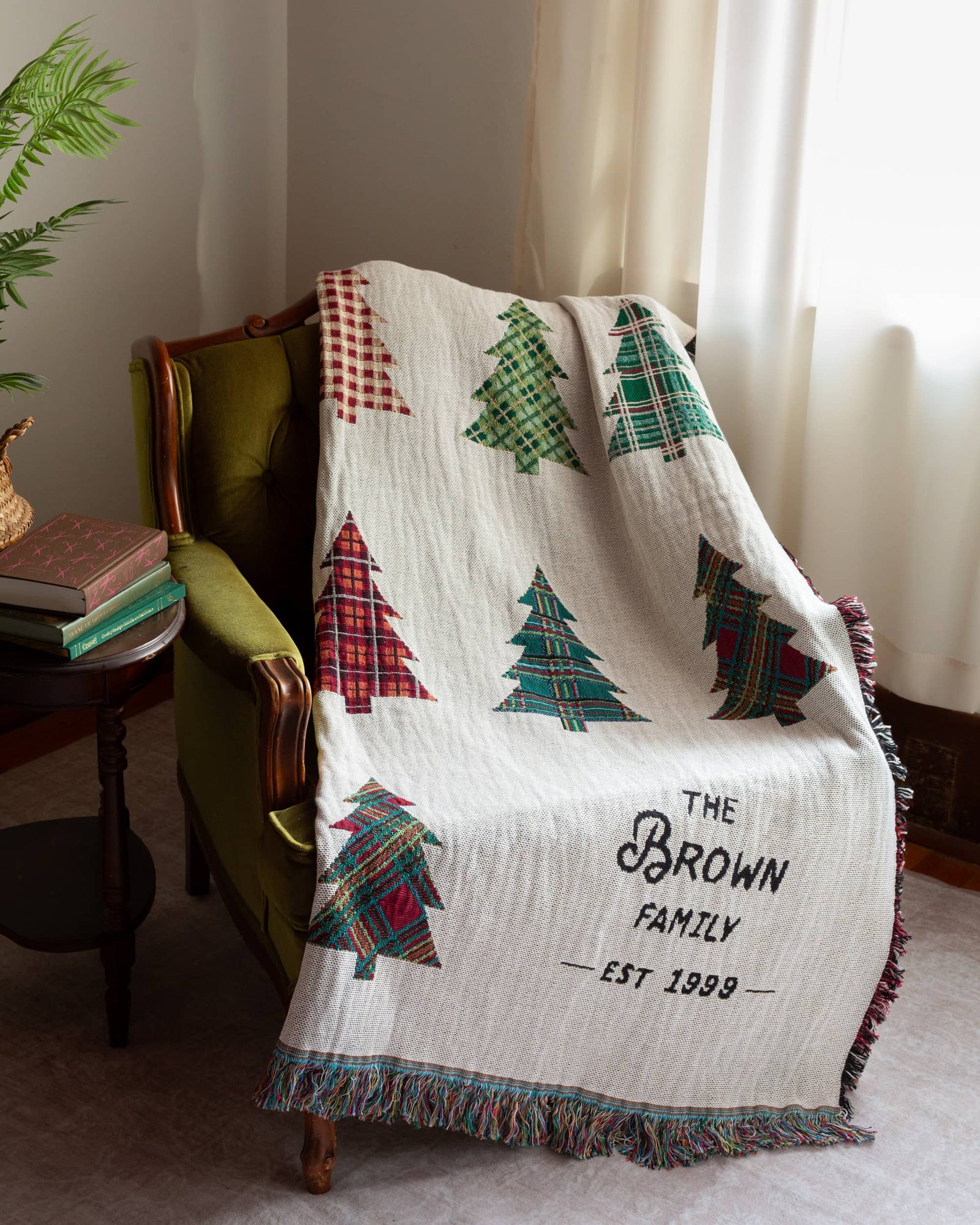 Personalized Plaid Christmas Tree Blanket