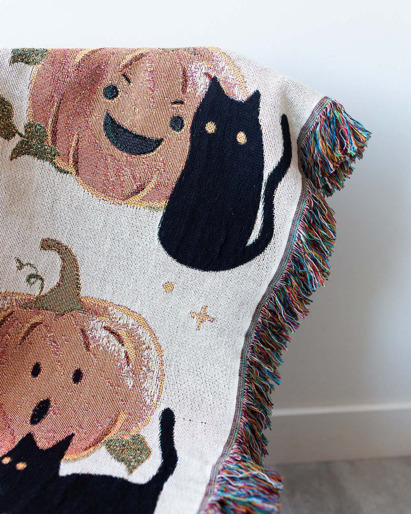 Pumpkin & Cats Throw Blanket - Frankie Print Co