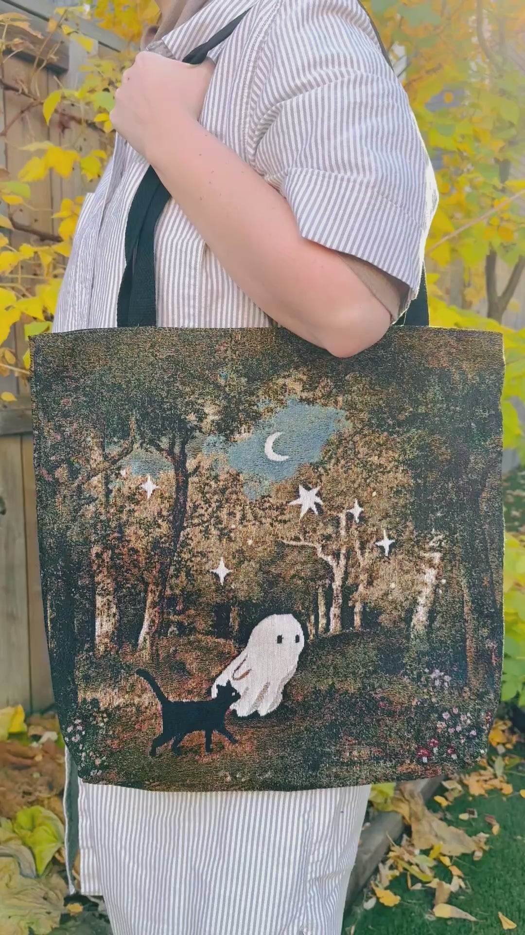 Ghost & Black Cat Woven Tote