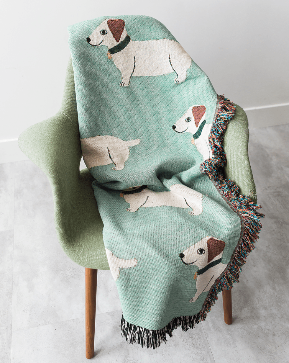 Wiener Dogs Throw Blanket (Green)