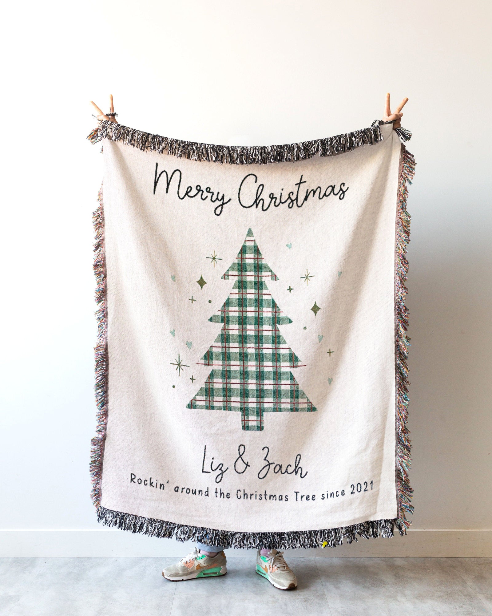 Personalized Plaid Tree Blanket