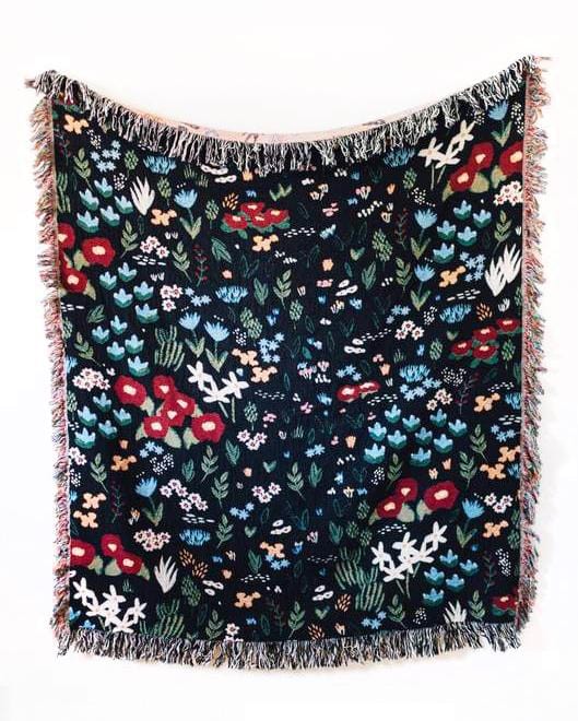 Black Floral Throw Blanket