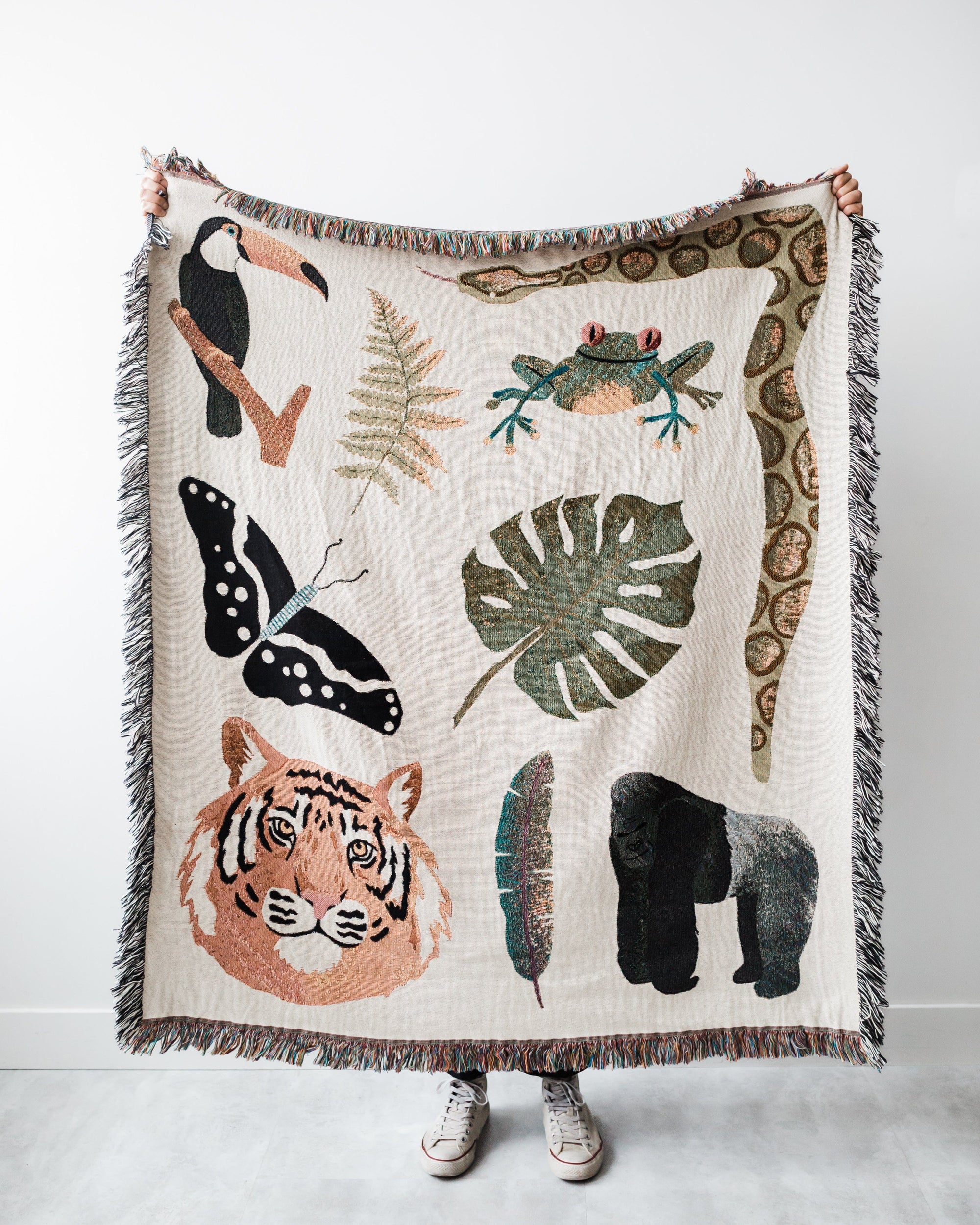 Jungle Animal Blanket - White