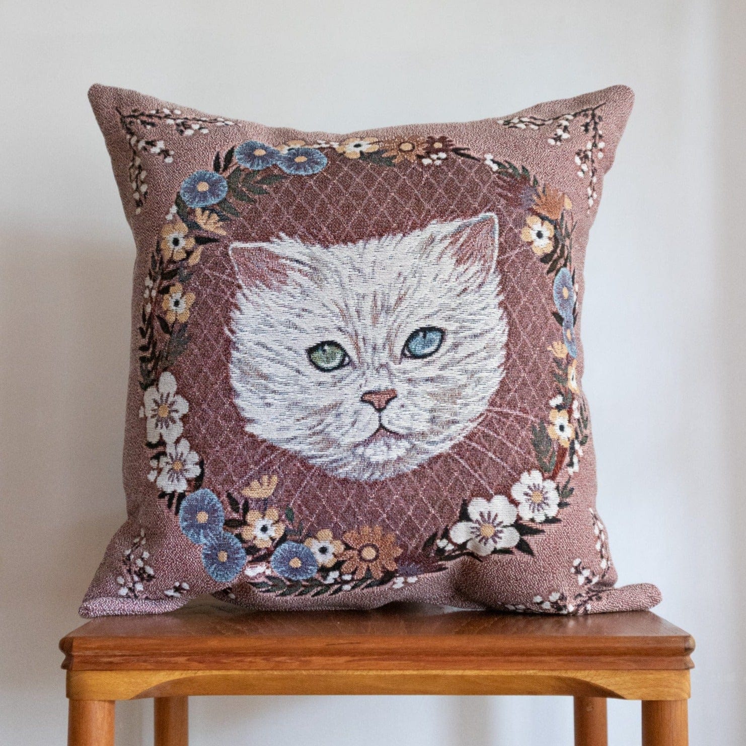 White Cat Woven Pillow