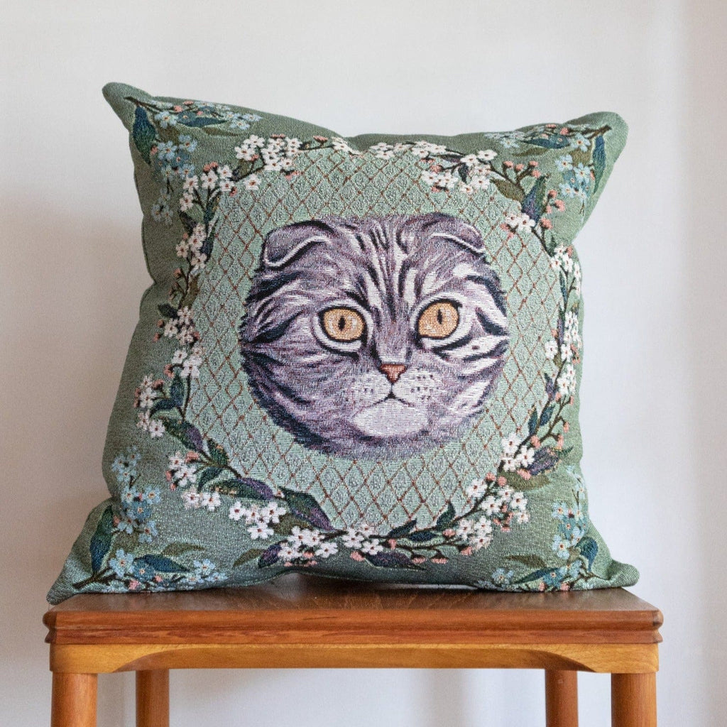 Grey Cat Woven Pillow Frankie Print Co