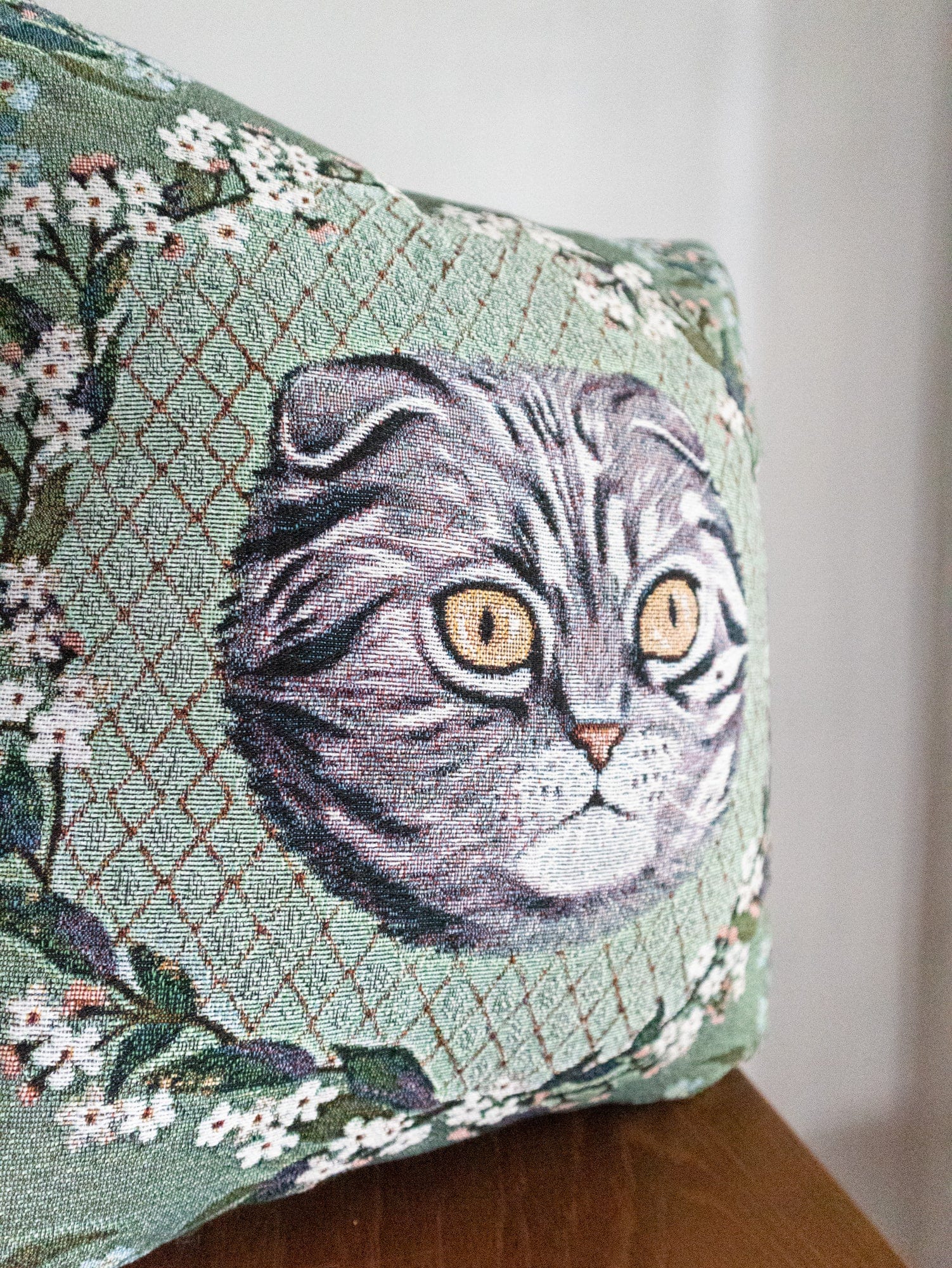 Grey Cat Woven Pillow