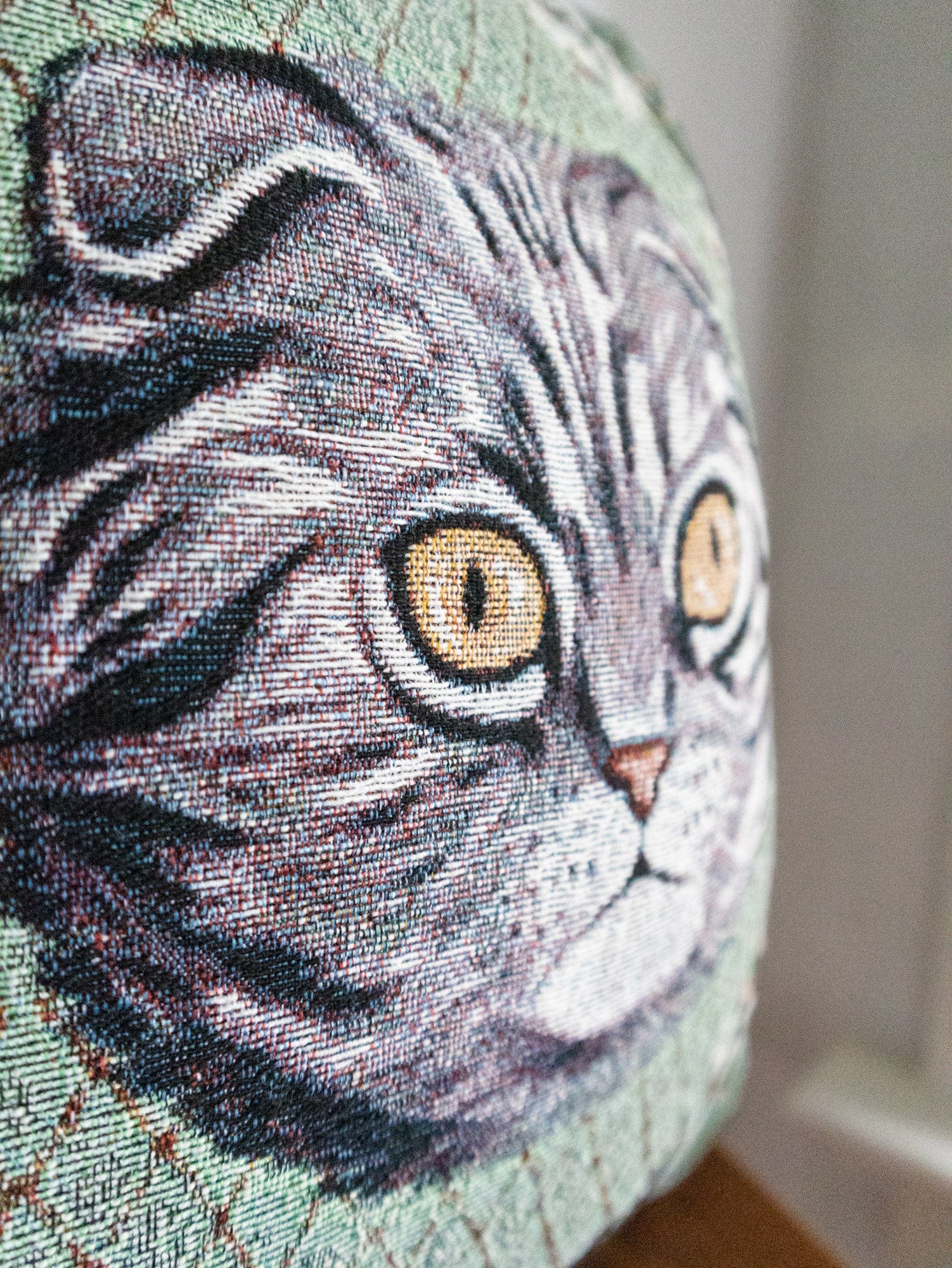 Grey Cat Woven Pillow