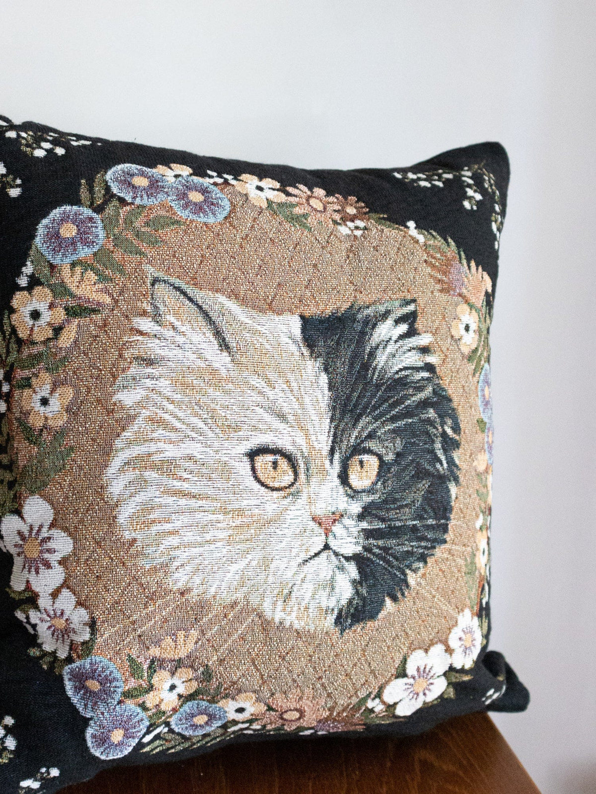 Black &amp; White Cat Woven Pillow