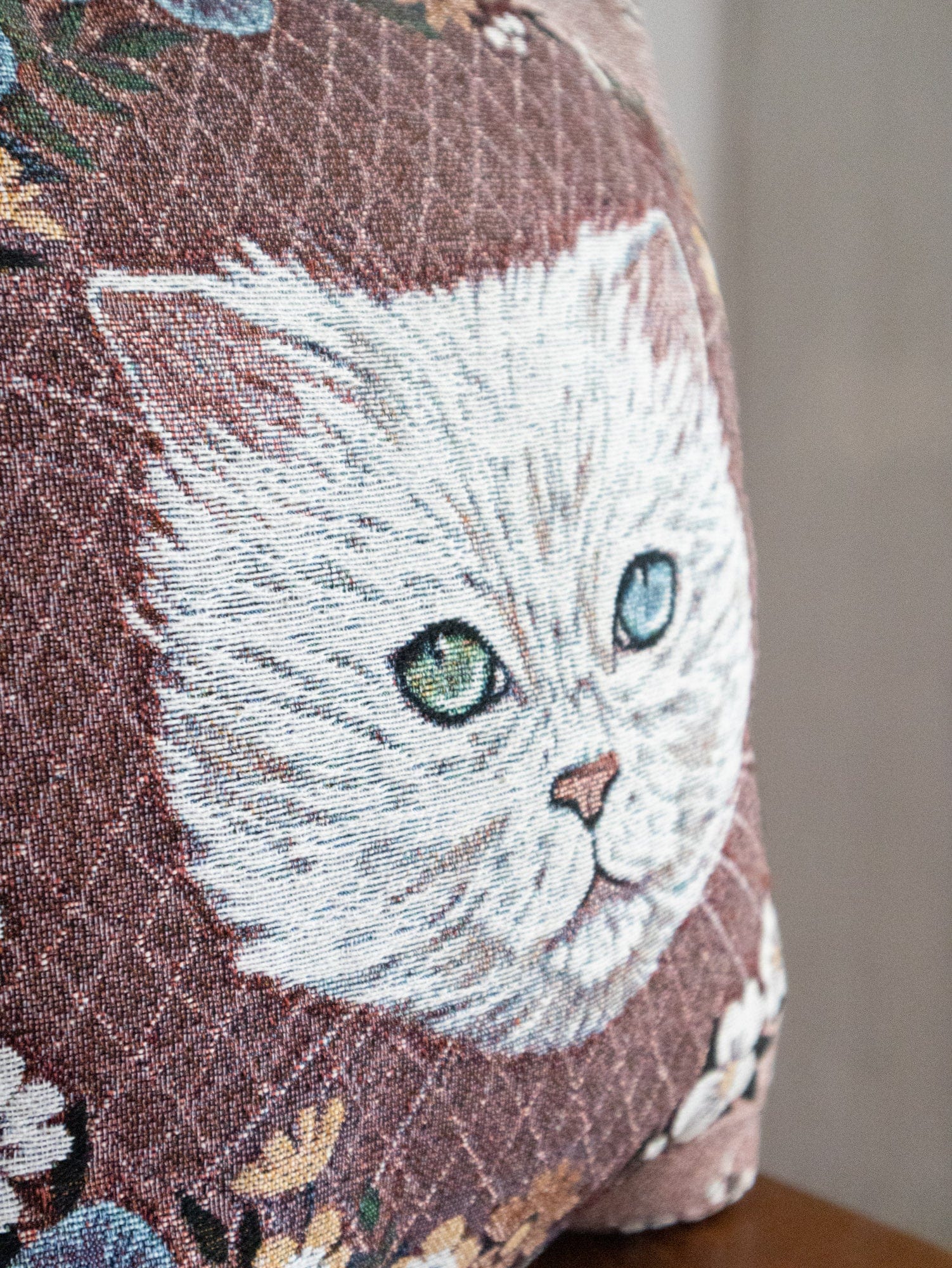 White Cat Woven Pillow