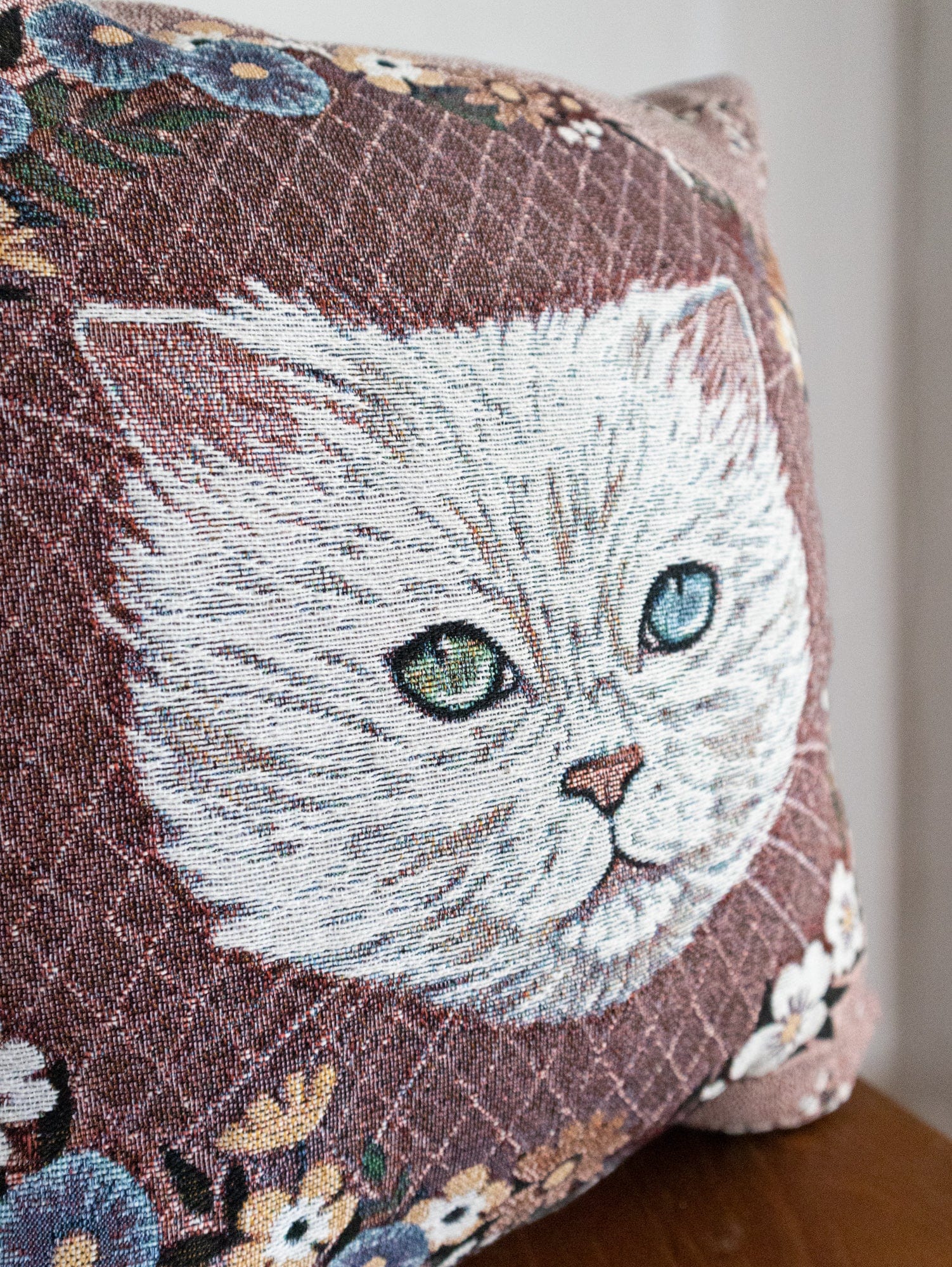 White Cat Woven Pillow