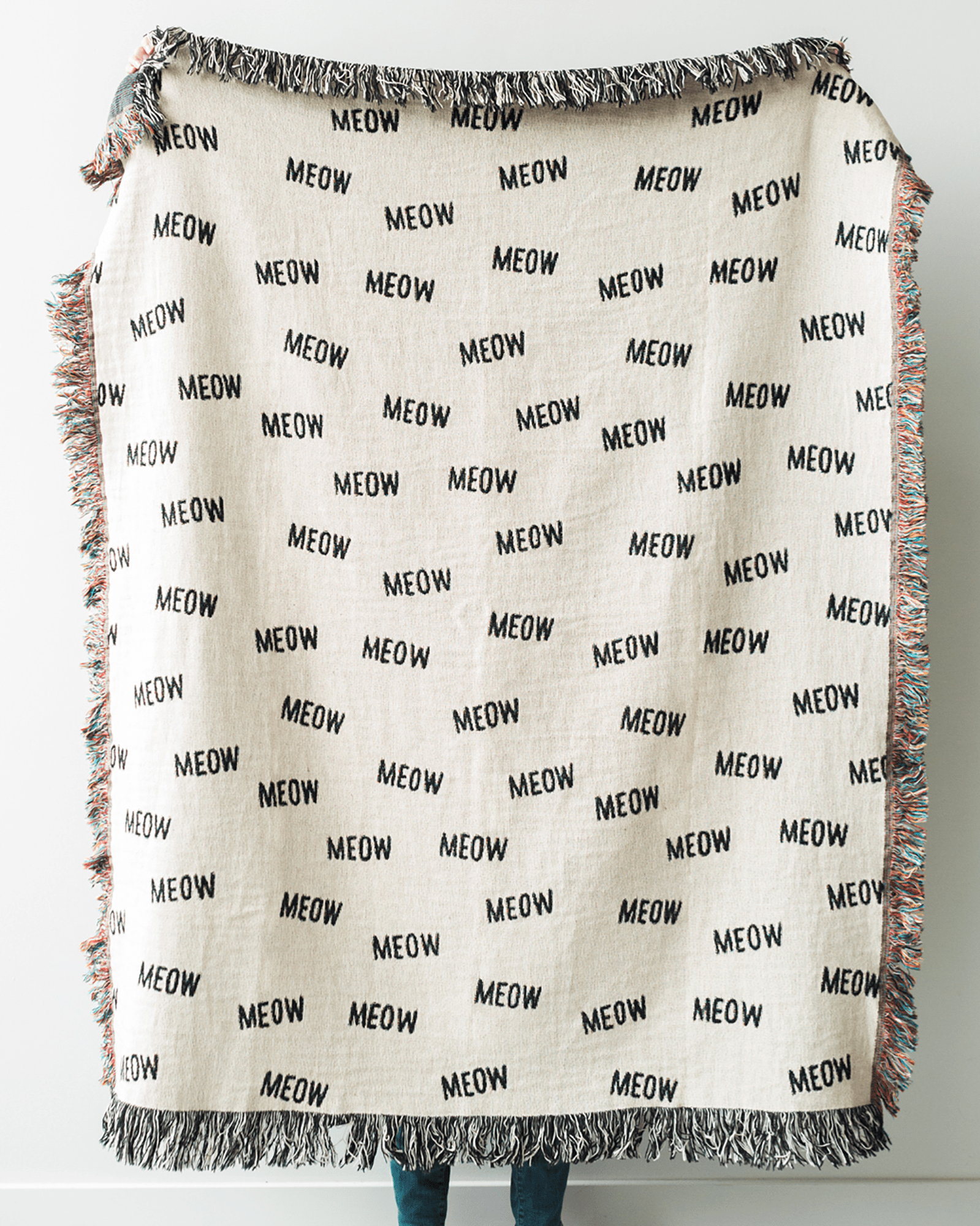 Cat Throw Blanket - "MEOW" Black and White