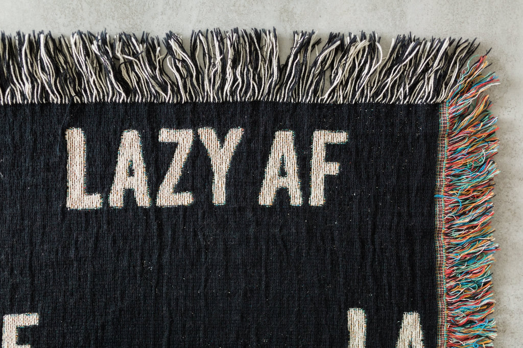 LAZY AF Woven Throw Blanket - Funny Black and White Throw Blanket for Dorm Decor, Funny Decor, etc.