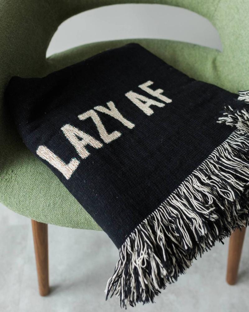 LAZY AF Woven Throw Blanket - Funny Black and White Throw Blanket for Dorm Decor, Funny Decor, etc.