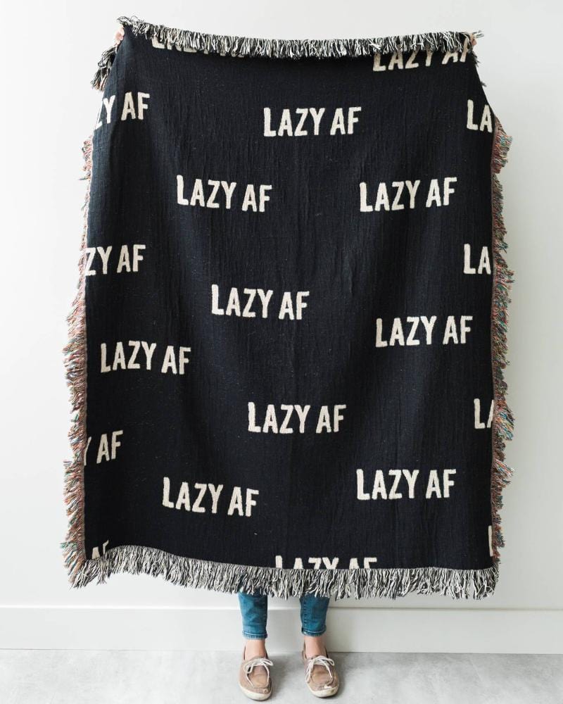 LAZY AF Woven Throw Blanket - Funny Black and White Throw Blanket for Dorm Decor, Funny Decor, etc.