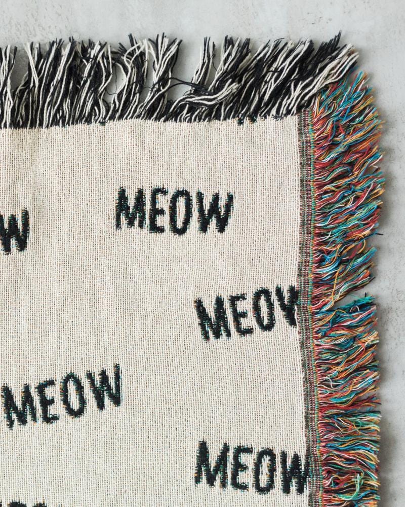 Cat Throw Blanket - "MEOW" Black and White Throws for Cat Room Decor, Dorm Blankets, Funny Blanket, etc.