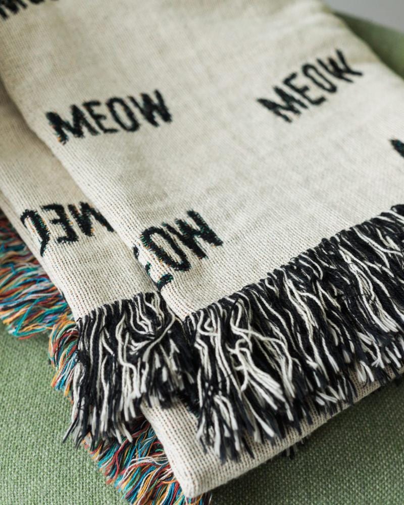 Cat Throw Blanket - "MEOW" Black and White Throws for Cat Room Decor, Dorm Blankets, Funny Blanket, etc.