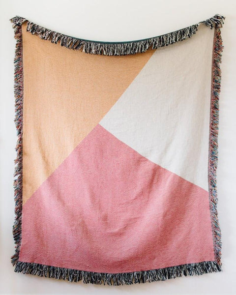Abstract Woven Blanket - Peach Throw Blanket, Pink Throw Blanket, Cotton Throw Blanket, Cotton Blanket, Color Block Blanket, Abstract Decor