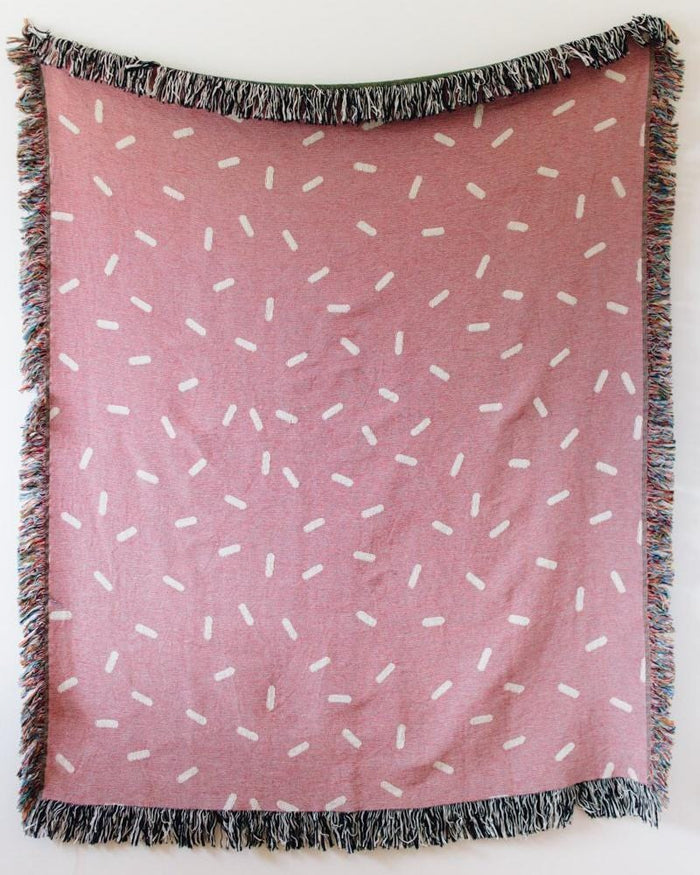 SPRINKLES Woven Throw Blanket - Cotton Throw, Pink Throw Blanket, Cute Throw Blanket, Pink Blanket, Pink Home Decor